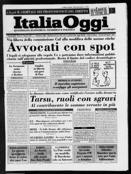 Italia oggi : quotidiano di economia finanza e politica